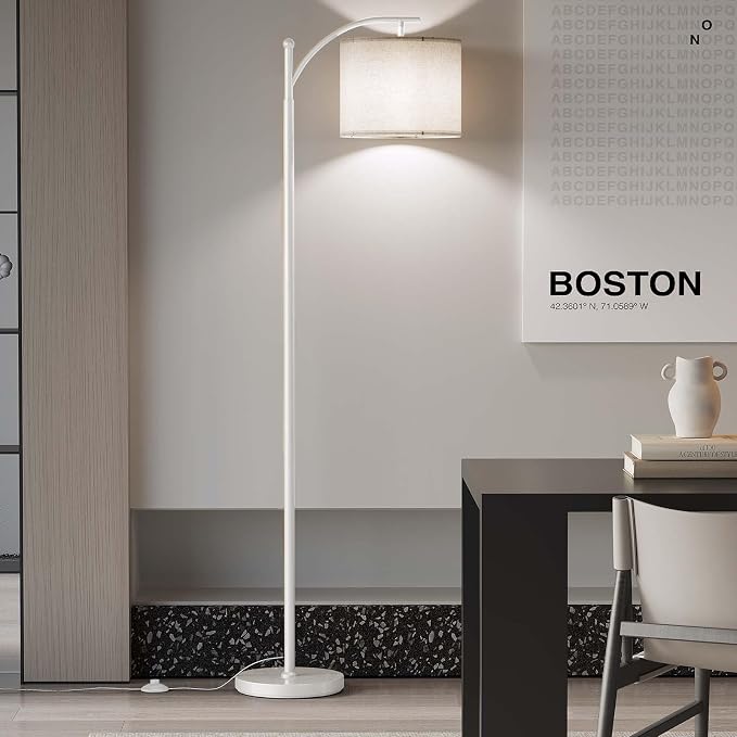 SUNMORY Arc Floor Lamp for Living Room, Modern Tall Standing Lamps, White | 3 Color Temperatures, 9W 800lm LED Bulb, Adjustable Hanging Shade, Foot Switch, Metal Floor Light for Bedroom Office Corner