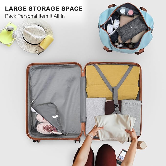 Kono Suitcase Set 3 Piece Luggage Set Expandable(only 28") Lightweight PC+ABS Carry On Hardside Luggage with TSA Lock Spinner Wheels (Apricot Blue, 6 piece set)