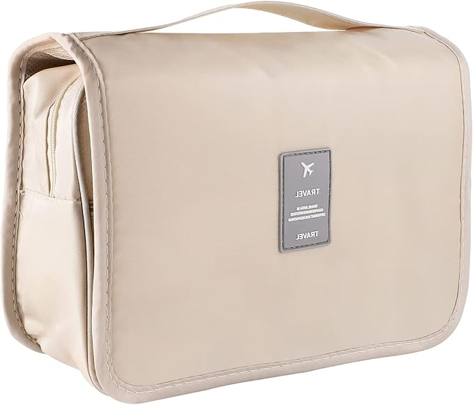 Pengxiaomei Toiletry Bag for Women, Waterproof Hanging Cosmetic Bag Portable Travel Makeup Pouch Multifunction Handle Bathroom Bag for Mothers Day Gifts (Beige)