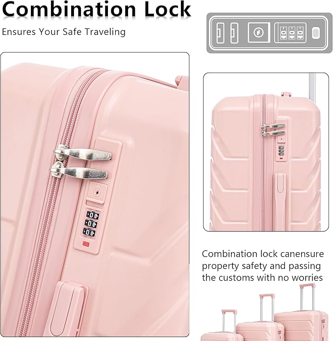 Luggage Set 3 Pcs, ABS Hard Shell Durable Lightweight, 360 Silent Spinner Wheels
