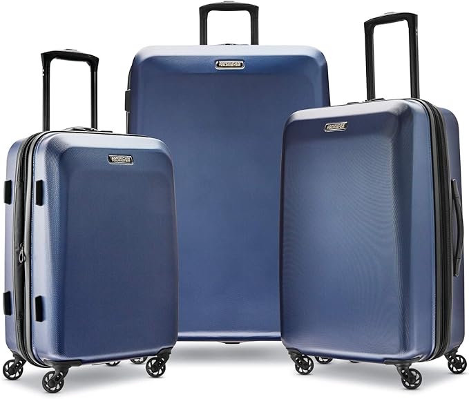 American Tourister Moonlight Hardside Expandable Luggage with Spinner Wheels, Navy, 3-Piece Set (21/24/28)