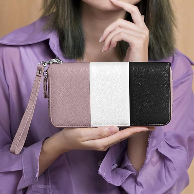 Moflycom Womens Wallet RFID Blocking Genuine Leather Multi Credit Card Large Capacity Zip Around Clutch Travel Purse Wristlet