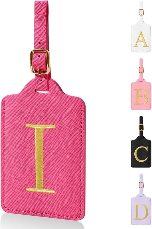 Personalized Initial Luggage Tags for Suitcases,Leather Letter Cute Luggage Tags with Privacy Name Card,Embroidered Monogrammed Travel Bag Backpack Tag Gifts for Women Kids Girls Teens(Rosered-I)