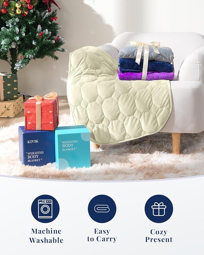 Kivik Weighted Lap Blanket for Adults, 7lbs Weight Pad, Heavy Small Blankets Throw, Travel Portable Pads, Warm Gifts for Bed Couch Sleep & Body Relax, Machine Washable, 7 Pounds, 24''x29'', Beige