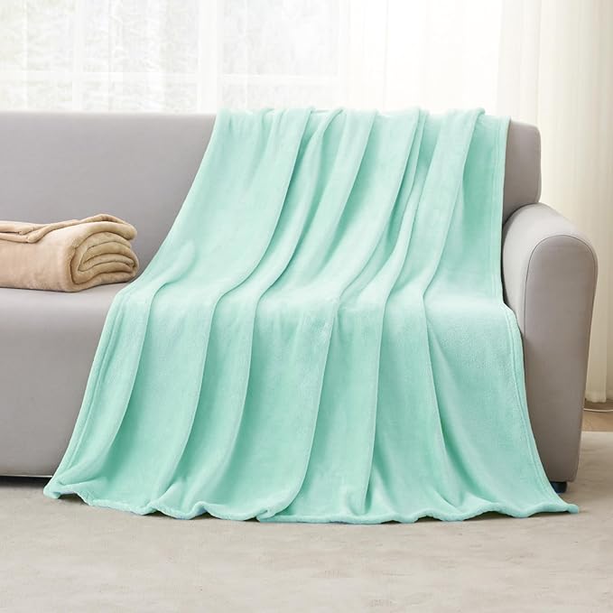 Hansleep Fleece Lake Green Throw XL Blanket, Super Soft Flannel Fuzzy Plush Cozy Blanket for All Seasons, Lake Green, Throw XL 50x70 Inches