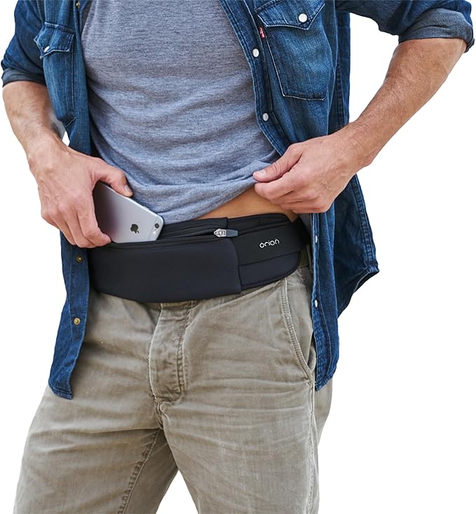 The Belt of Orion Slim Running Belt for Men & Women – No-Bounce Waist Pack with 3 Zippered Pockets, Adjustable Phone & Money Belt for Running, Workouts, Hiking (9” × 3.5”)