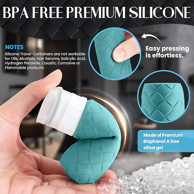 Travel Bottles for Toiletries, TSA Approved Silicone Travel Size Containers for Toiletries, BPA Free Leak Proof Refillable Essentials Accessories, Shampoo and Conditioner Bottles (Mint Greeen)