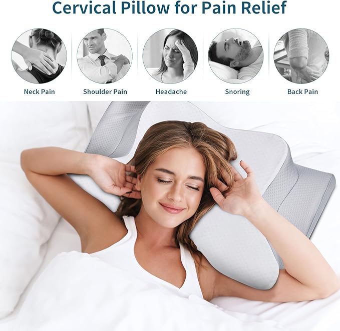 Cervical Neck Pillow for Pain Relief - Cooling Side Sleeper Pillow for Sleeping, Ergonomic Memory Foam Pillows for Neck Support, Contour Orthopedic Bed Pillow for Back Stomach Sleepers