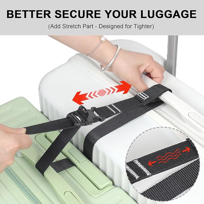 Luggage Straps, Stretchable Luggage Connector Straps for Suitcases, Quick Release Buckle Add A Bag Adjustable Attachment Accessories Belts (Black-Cam Buckle, 1" W)