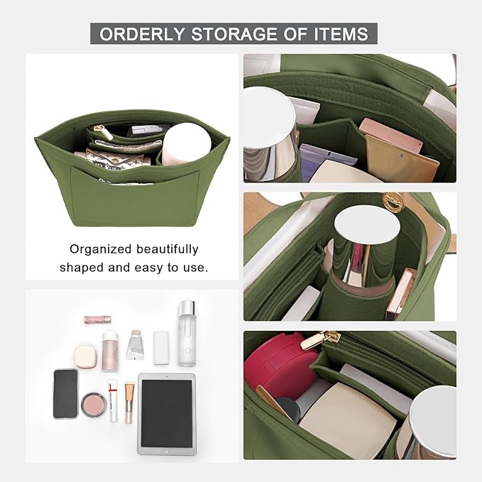LOUKAYCCI Felt Purse Organizer Insert for Longchamp Le Pliage L Handbag Insert (Large,Forest Green)