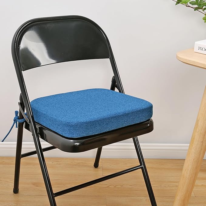 SINOSSO Memory Foam Chair Cushions for Folding Chairs 4 Pack, Thickened 2" Square Pads with Ties for Kitchen Chairs, Indoor Non-Slip Dining Chair Seat Cushions (4 Pcs, Dark Blue)