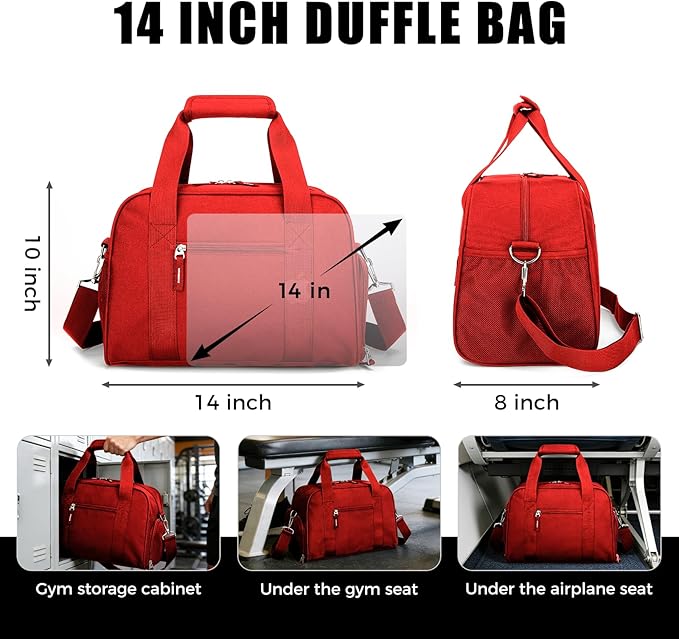 SeaRock 14 inch Small Gym Bag for Men & Women, Mini Duffle Bag with Shoe Compartment, Carry On Duffel Bag for Travel Sports, Red