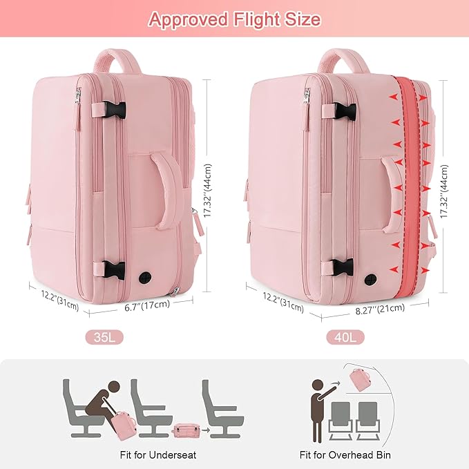 Large Travel Backpack for Women, 40L Carry On Backpack, 17 Inch Laptop Waterproof Backpack, College Bookbag, Backpack for Women, as Person Item Flight Approved
