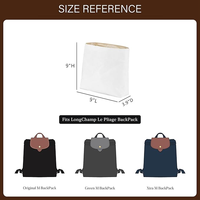 Doxo Upgraded Backpack Organzier Insert Compatible with Longchamp Le Pliage Backpack and More, Ultra-light Waterproof DupontPaper Bag Organizer (White)