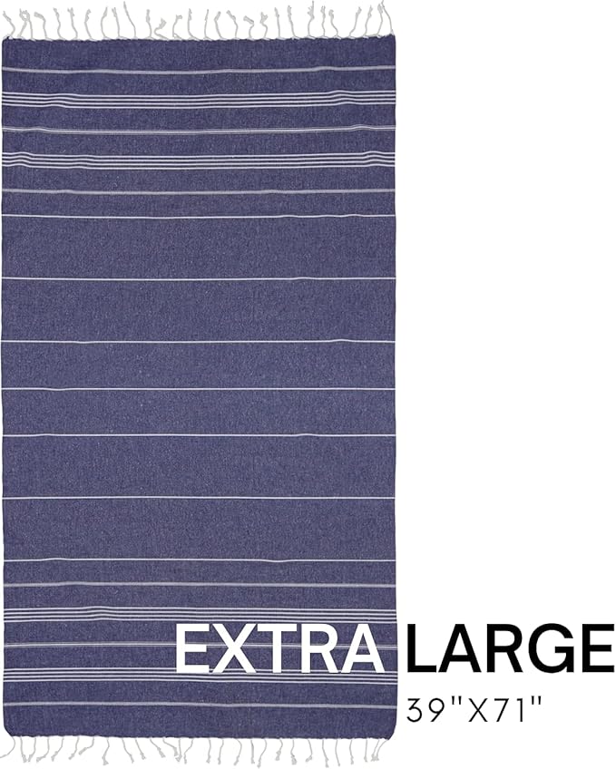 BAY LAUREL Turkish Beach Towel with Travel Bag 39 x 71 Quick Dry Sand Free Lightweight Large Oversized Towels Light - (Dark Blue with Blue Floral Bag)
