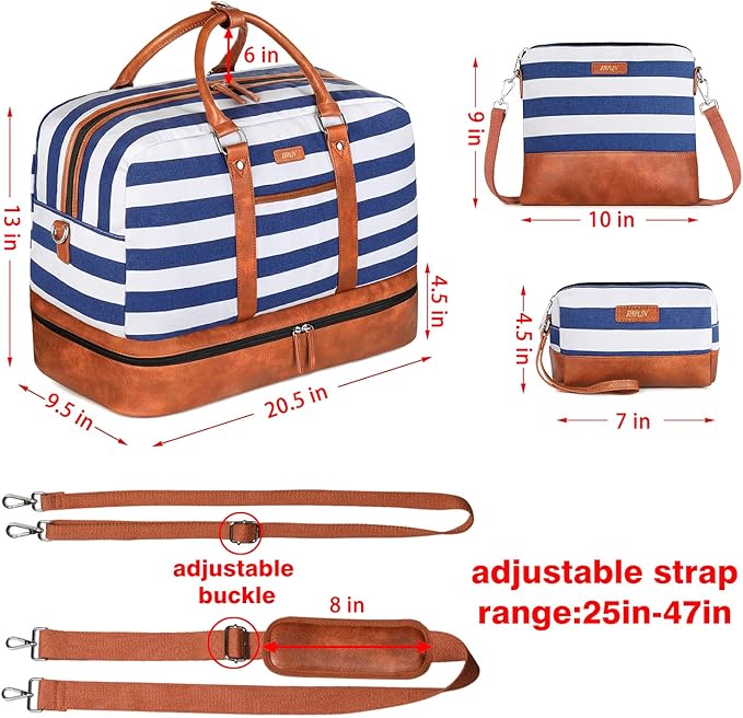 Weekender Bag for Women, Large Overnight Bag Canvas Travel Duffel Bag Carry On Tote with Shoe Compartment 21" 3Pcs Set