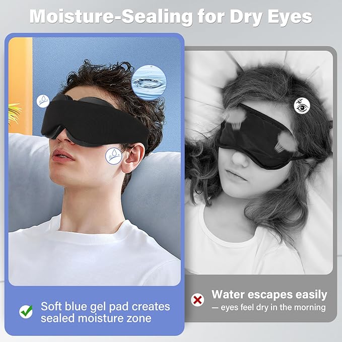 2026 Upgraded Sleep Mask for Dry Eyes – Reusable Eye Mask for Men & Women –100% Blackout & Adjustable Moisture Goggle, Soft, Comfortable– Ideal for Travel – Black