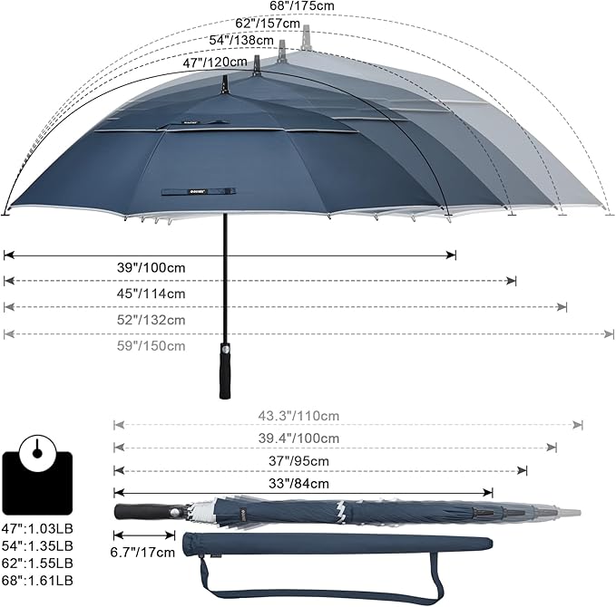 G4Free 47/54/62/68/72 Inch Automatic Open Golf Umbrella Oversize Extra Large Double Canopy Vented Windproof Waterproof Stick Umbrellas