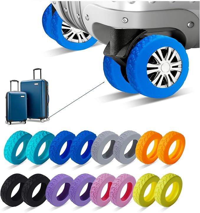 16 Pcs Upgrade Luggage Wheel Covers,Silicone Luggage Wheel Cover, 2-2.4 inches Carry-On Suitcases or Office Chair Caster,Scratch-Resistant and Noise-reducing design,Essential Travel Accessories(blue)