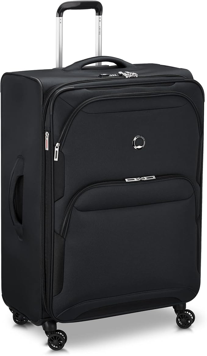 DELSEY PARIS Sky Max 2.0 Softside Expandable Luggage with Spinner Wheels, Black, Checked-Large, 28 Inch