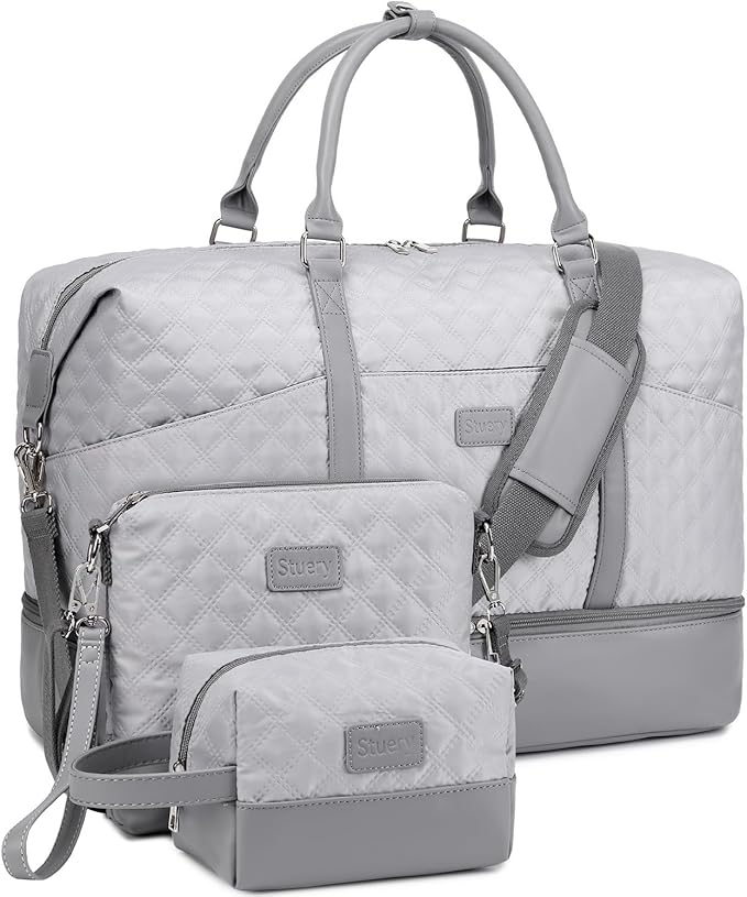 Weekender Bag, Large Travel Duffel Bag for Women, Carry on Overnight Bag with Shoe Compartment and Toiletry Bags