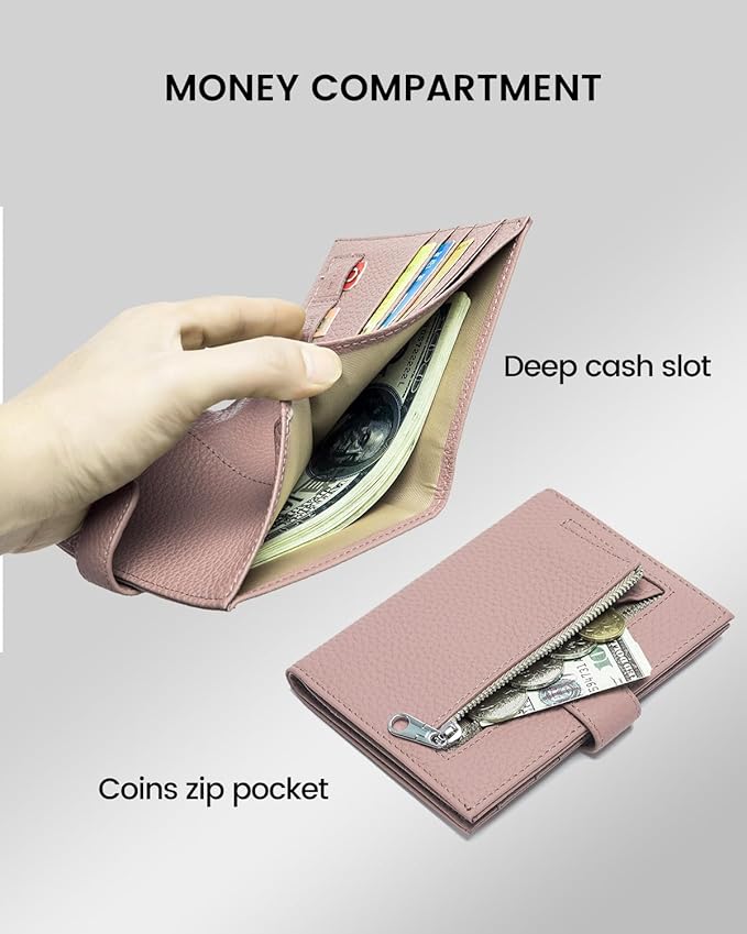 Karmiir RFID Passport Holder Travel Wallet for Women, Leather Passport Cover Wallet with Card Holders SIM Slots,Zippered Coins Pocket and Cash Slot Slim Compact Travel Wallet (Pink)
