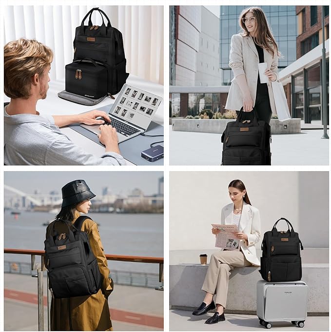 Maelstrom Travel Backpack for Women Men,Laptop Backpack Fits 15.6-17.3 Inch Laptop, Nurse/Work Bag with Insulated Lunch Box (Black)