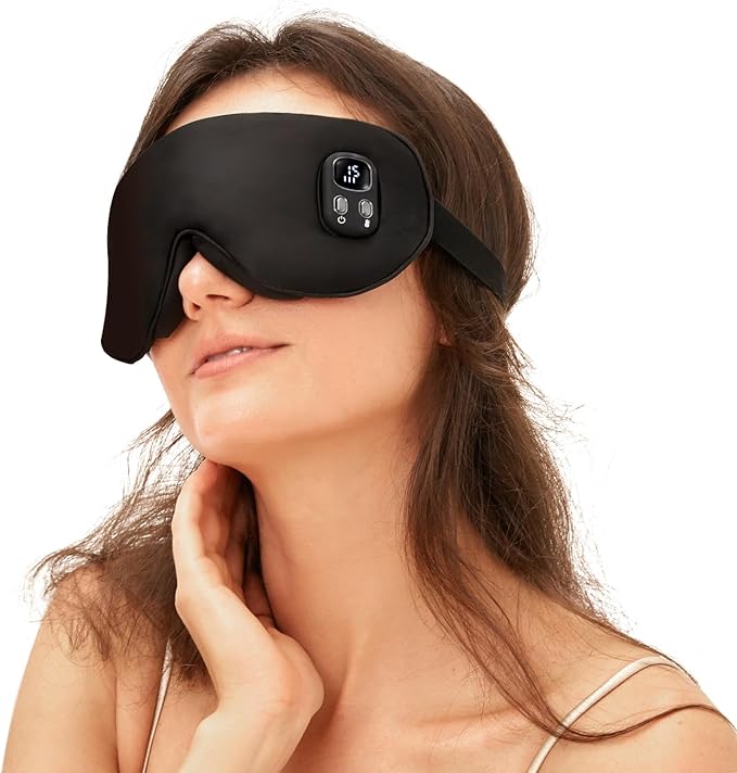Heated Eye Mask for Dry Eye Relief, Cordless Warm Compress Sleep Mask with 4 Heat Settings & Timer, Rechargeable Silk Eye Warmer for Migraine, Travel, Women Men Black