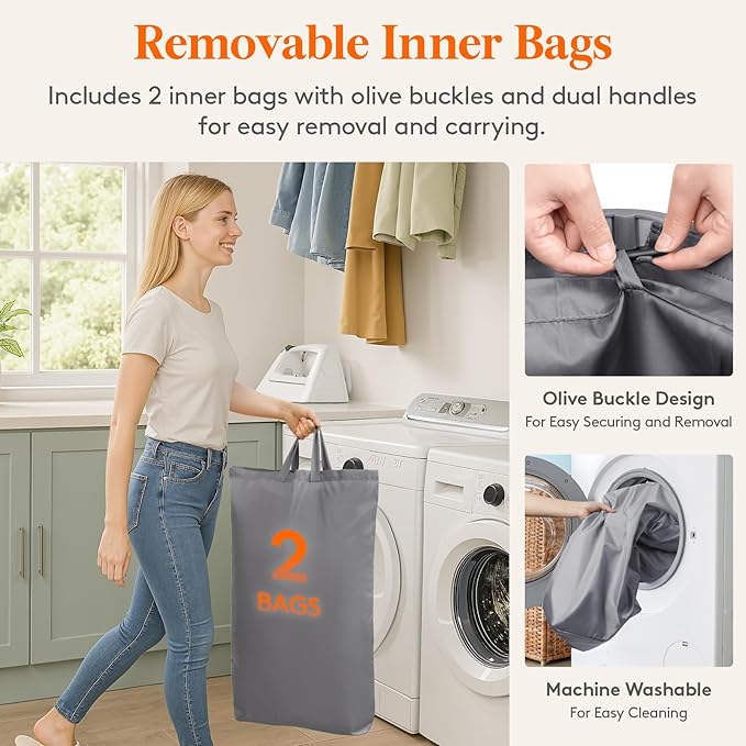 Lifewit 145L Large Laundry Basket with Lid, Laundry Hamper with Plastic Handles and Removable Bag, Foldable Tall Dirty Clothes Hampers for Laundry for Laundry Room, Bedroom, Bathroom, Dorm, Light Gray