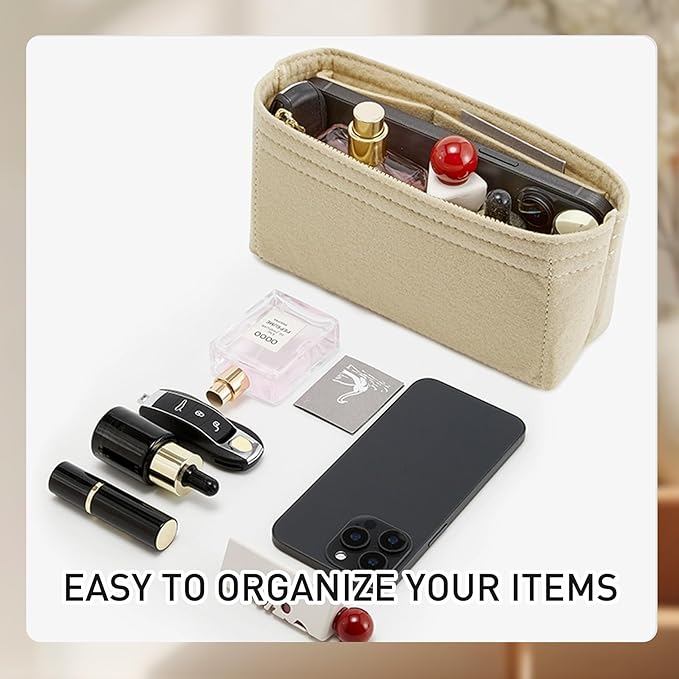 Small Purse Organizer Insert Compatible with Longchamp Mini LePliage Xtra/Original/Green XS Pouch, Felt Handbag Organizer Divider Shaper Inner with Zipper, Beige/XS