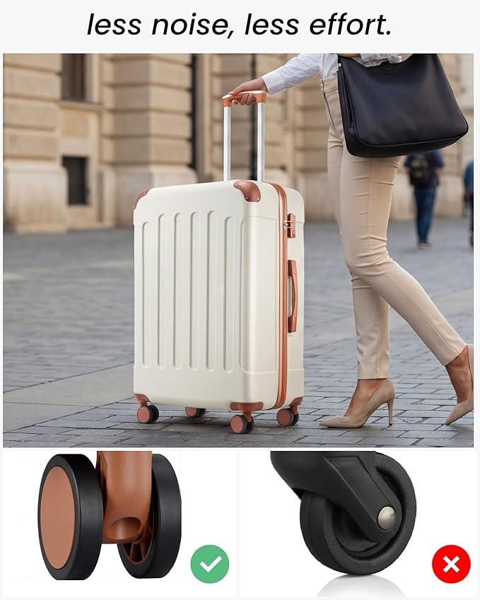 28 Inch Luggage with Spinner Wheels, Hardside Suitcase with Wheels, TSA Approved, White Brown