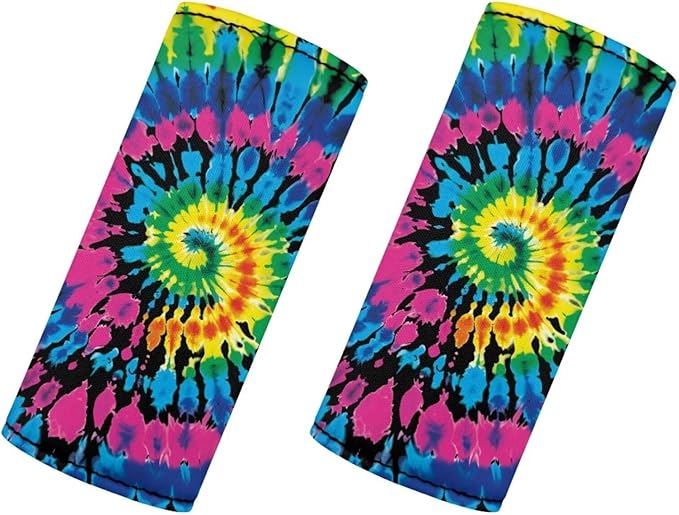 BIGCARJOB Hippie Tie Dye Print Luggage Handle Wrap Set for Women Girls Travel Suitcase Handle Sleeve Cover Universal Identifier Travel Bag Wraps Washable Luggage Tags