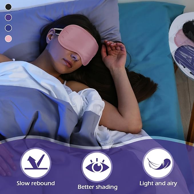 Tarpop 200 Pcs Eye Mask Sleeping Blindfold Eye Cover with Adjustable Strap for Games Party Team Building Travel Individually Wrapped Sleep Mask for Women Men (Black,Blue,Purple,Pink)