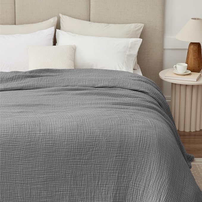 100% Cotton Muslin Blanket Large 50" x 70", 6 Layers Breathable and Lightweight Cotton Throw Blanket for Bed and Couch, Soft Quilt Bedspread, Gauze Blanket for Adults All Season, Grey