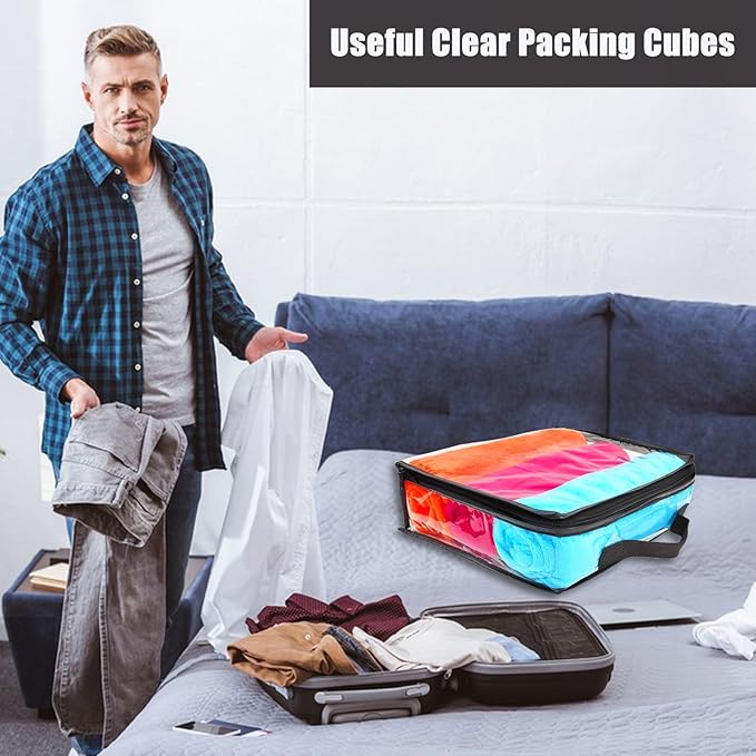 10 Pieces Large Clear Travel Packing Cube ，Clear Vinyl Zippered Storage Bags See Through Moving Bag Plastic Storage Bags PVC Multipurpose Pouch with Handle for Sweater Shirts Dress Storage