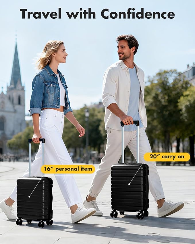 Lekesky Carry On Luggage 22x14x9 Airline Approved, 20 Inch Hard Shell Suitcase with TSA Lock, Lightweight Spinner Wheels Durable ABS Carry-On for Travel Weekend Trips Men Women, Black