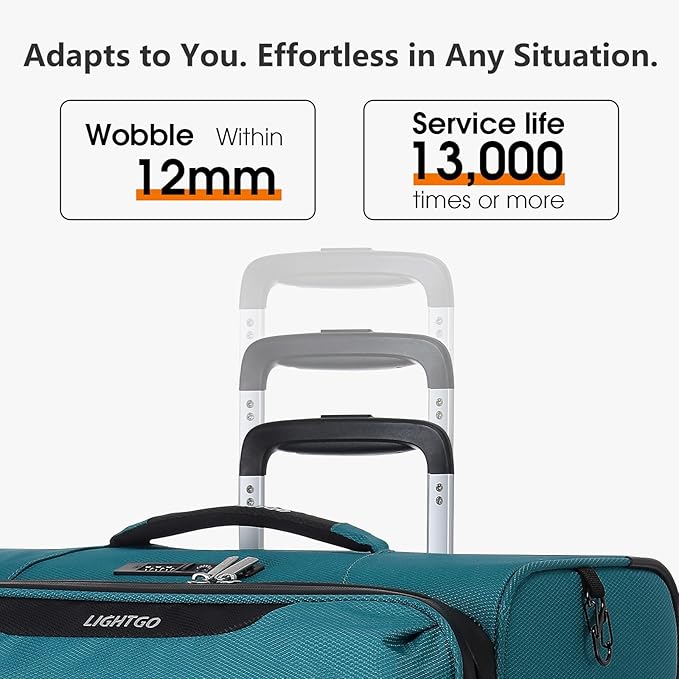 LIGHTGO 20 Inch Carry On Luggage, Softside Suitcase with Spinner Wheels, Lightweight Travel Carry On Bag for Airline Approved, TSA Lock, Water Resistant Underseat Luggage for Women Men, Turquoise