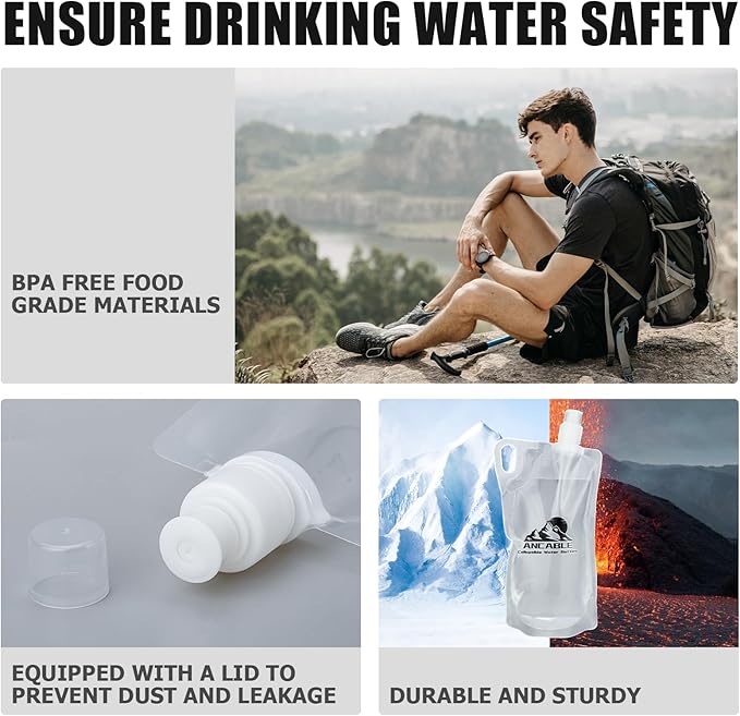 Ancable 33oz Collapsible Water Bottles, 6-Pack Reusable Travel Foldable Water Bottles for Hiking Camping Running Bike, BPA-Free Water Bottle