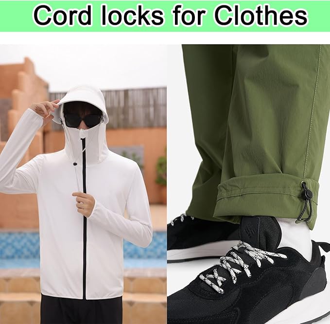 CooBigo 25pcs Plastic Spring Cord Locks for Drawstring, Paracord Toggle Stopper Clasp Elastic Shoeslace Lock Sweatpants Hoodie String Clips Gloves String Lock