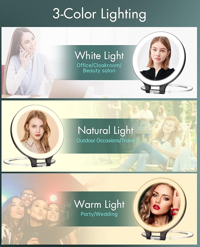 FASCINATE Magnifying Mirror 10X 1X Double Sided Magnification Makeup Vanity Mirror Rechargeable Lighted Mirror with 3 Color Setting Adjustable Rotation LED Vanity Desk Mirror