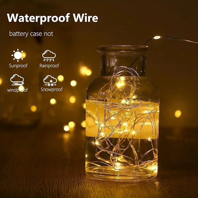 2 Pack Fairy Lights Battery Operated 16 FT 50 LED String Lights Warm White | Timer, Flexiable Waterproof Wire, Cuttable LED Fairy Lights Indoor for Christmas Wreath Holiday Mantel Mason Jar DIY Decor