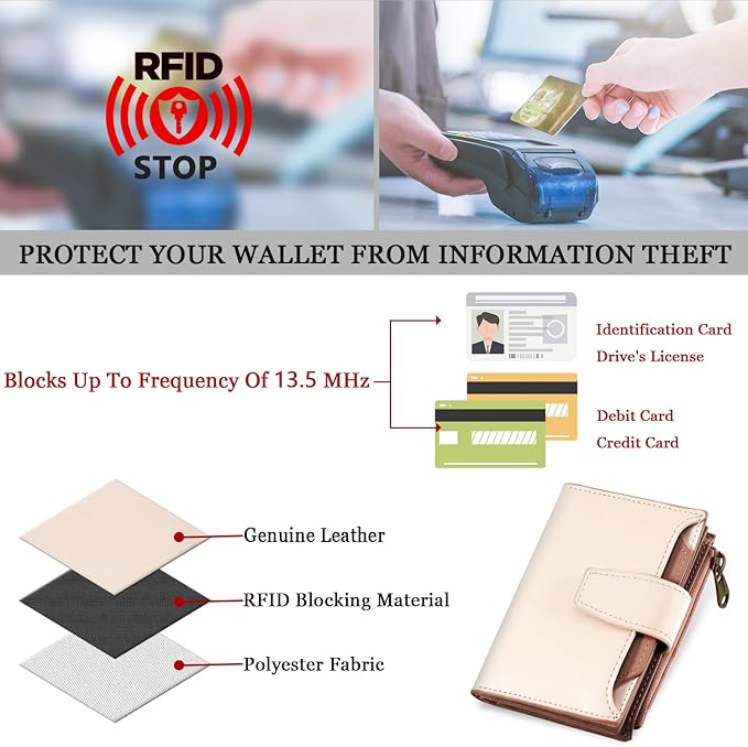 Airkit Small Wallet Women RFID Blocking Soft Leather Bifold Compact Card Holder Wallet for Women with Zipper Coin Pocket 4 ID Window
