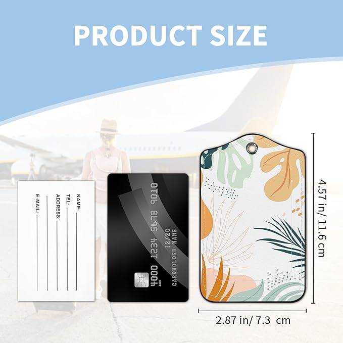 2 Pcs Luggage Tag for Suitcases, Abstract Boho Leaves Cute PU Leather Suitcase Tag Privacy Cover ID Label with Metal Loop, Personalized Baggage Identifier for Women Bag Travel Essentials