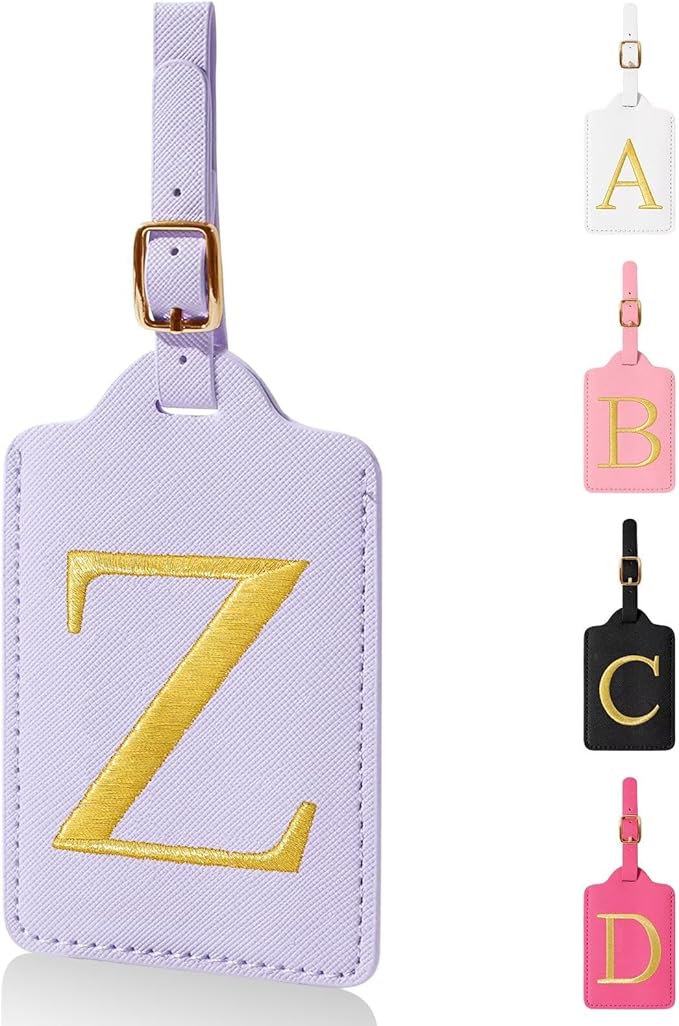 Personalized Initial Luggage Tags for Suitcases,Leather Letter Cute Luggage Tags with Privacy Name Card,Embroidered Monogrammed Travel Bag Backpack Tag Gifts for Women Kids Girls Teens(Purple-Z)