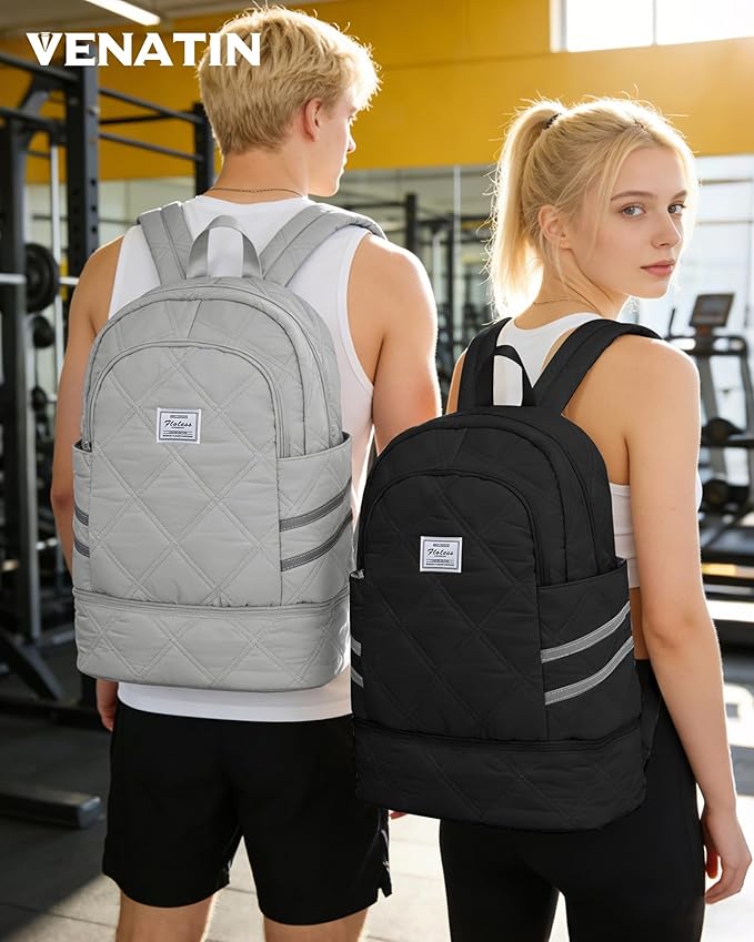 Gym Backpack for Women Men, Lightweight Gym Bag with Shoe Compartment, Water Resistant Sports Backpack with Wet Pocket, Large Capacity Cheer Backpacks for Girls, Black