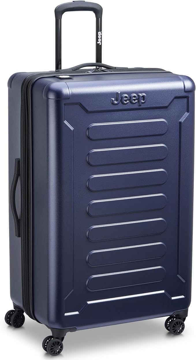 Jeep JH004C Hardside Expandable Luggage with Spinner Wheels, Peacoat Navy, Checked-Large 28 Inch