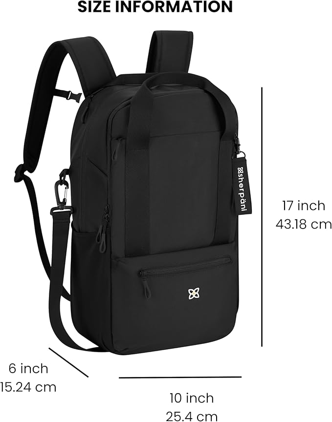 Sherpani Camden, Convertible Backpack, 3 in 1 Tote Bag, 18L Travel Backpack, Crossbody Bag for Women, Cross Body Purse, Travel Gifts, RFID Protection, Fits 13” Laptop (Raven Classic)