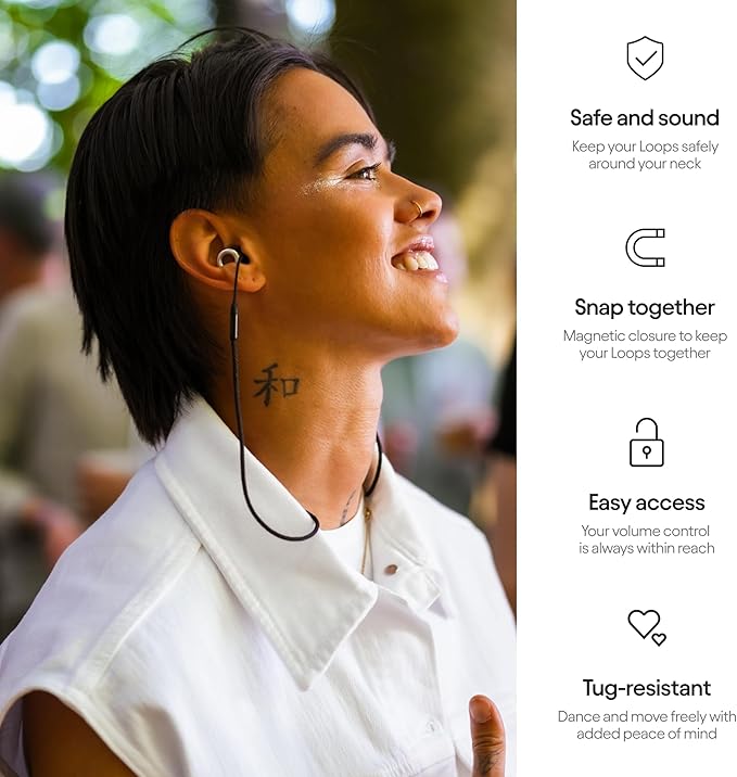 Loop Official Connector Cord For Loop Earplugs - Magnetic Tug-Resistant Safety Cord - Charcoal