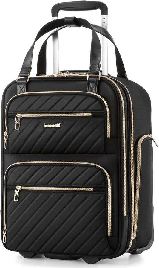 LUGGEX Underseat Carry On Luggage with Wheels, UDK2 Lightweight Under Seat Luggage, Soft Sided Personal Item Suitcase for Short Trip (UX-Core, Black, 17 Inch)