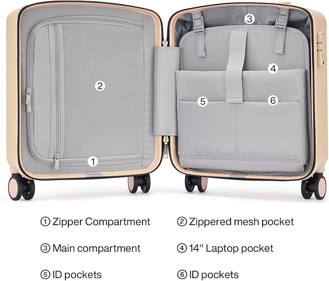 Hanke 16 Inch Underseat Carry On Luggage, Airline-Approved Hard Shell Small Suitcase with Spinner Wheels, Lightweight Tsa Lock Travel Luggage for Short Trips(Cuba Sand)